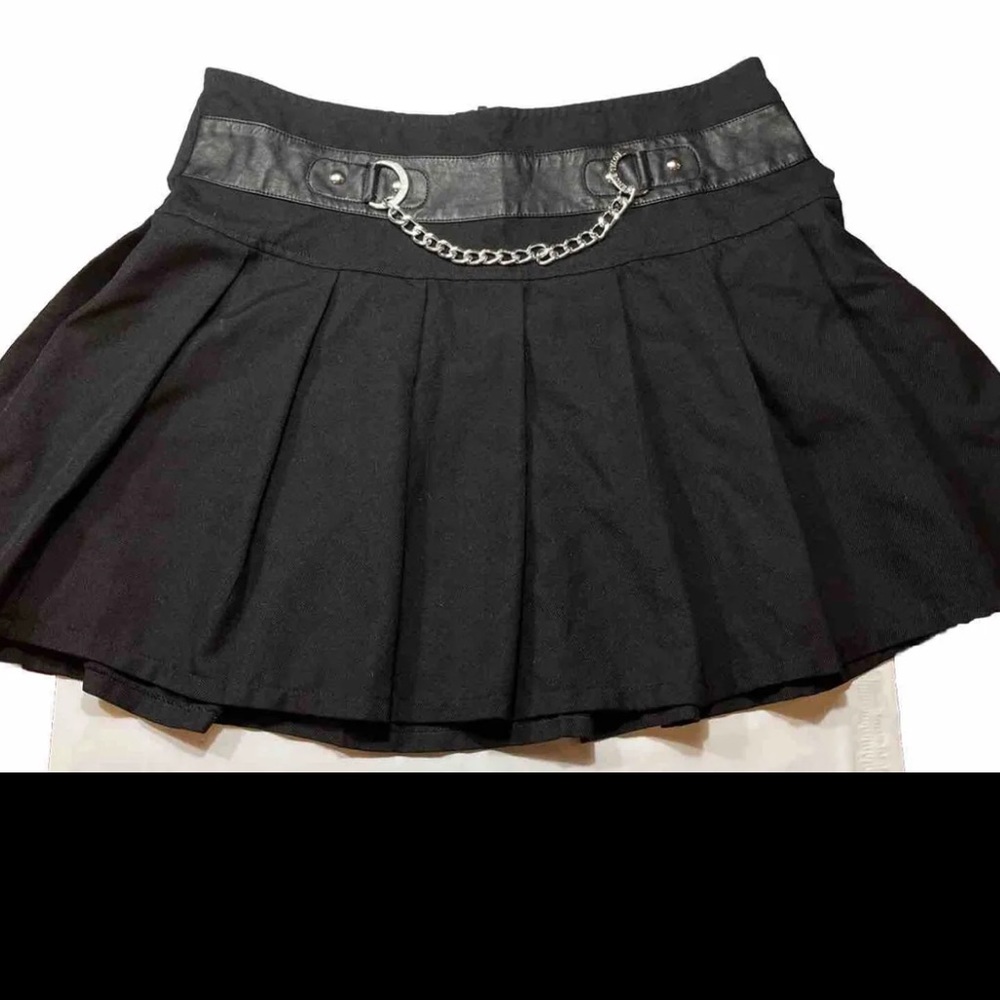 Royal Bones BLACK PLEATED SKIRT Daang Goodman Chain Goth Punk Grunge zip Back Lg
